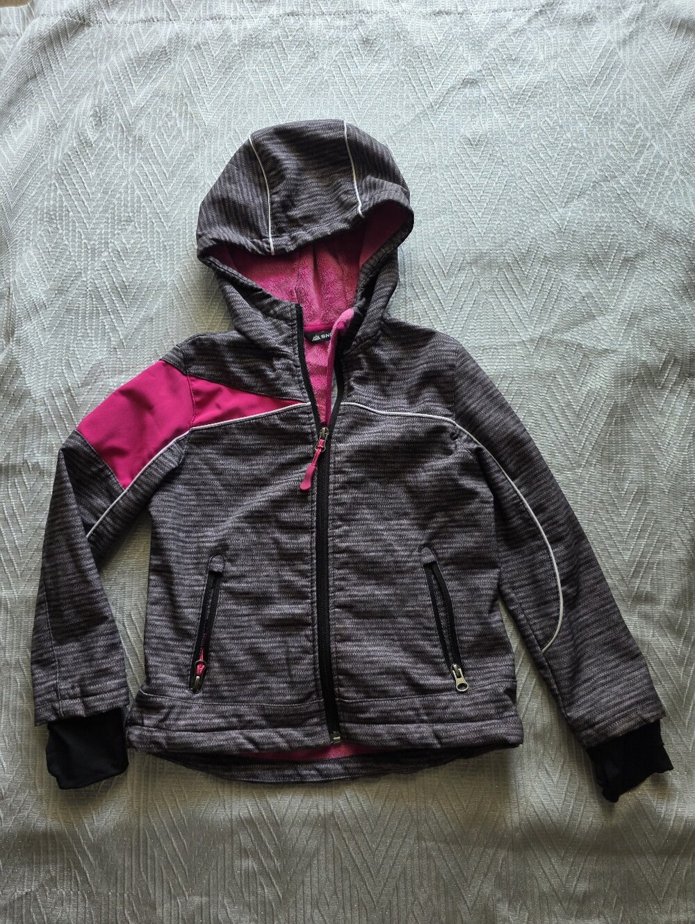 Snozu Gray and Hot Pink Hooded Puffer Jacket
